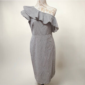 Banana Republic One Shoulder Ruffle Dress Striped Sheath Midi Women’s Size 6